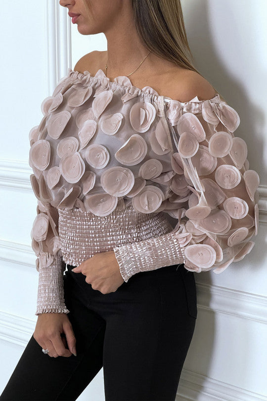 ⚘Haut rose col bateau