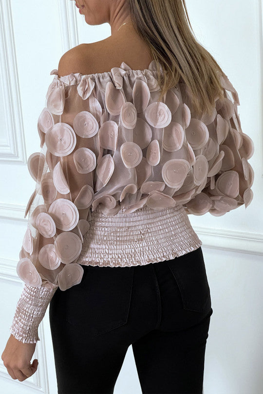 ⚘Haut rose col bateau