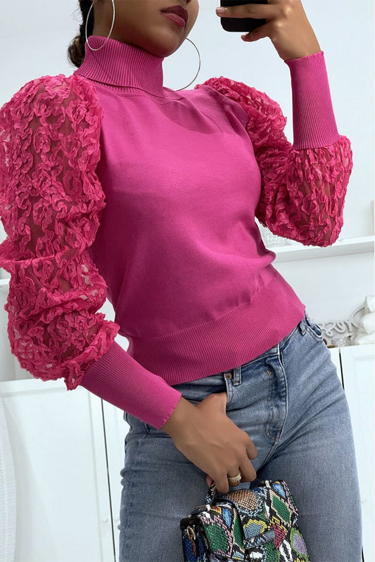 🌸Pull fuchsia à col roulé