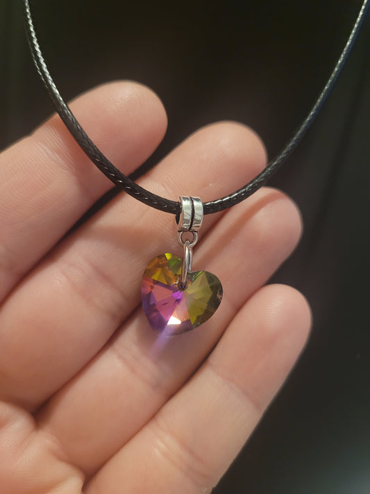 Collier coeur strass vert/rosé