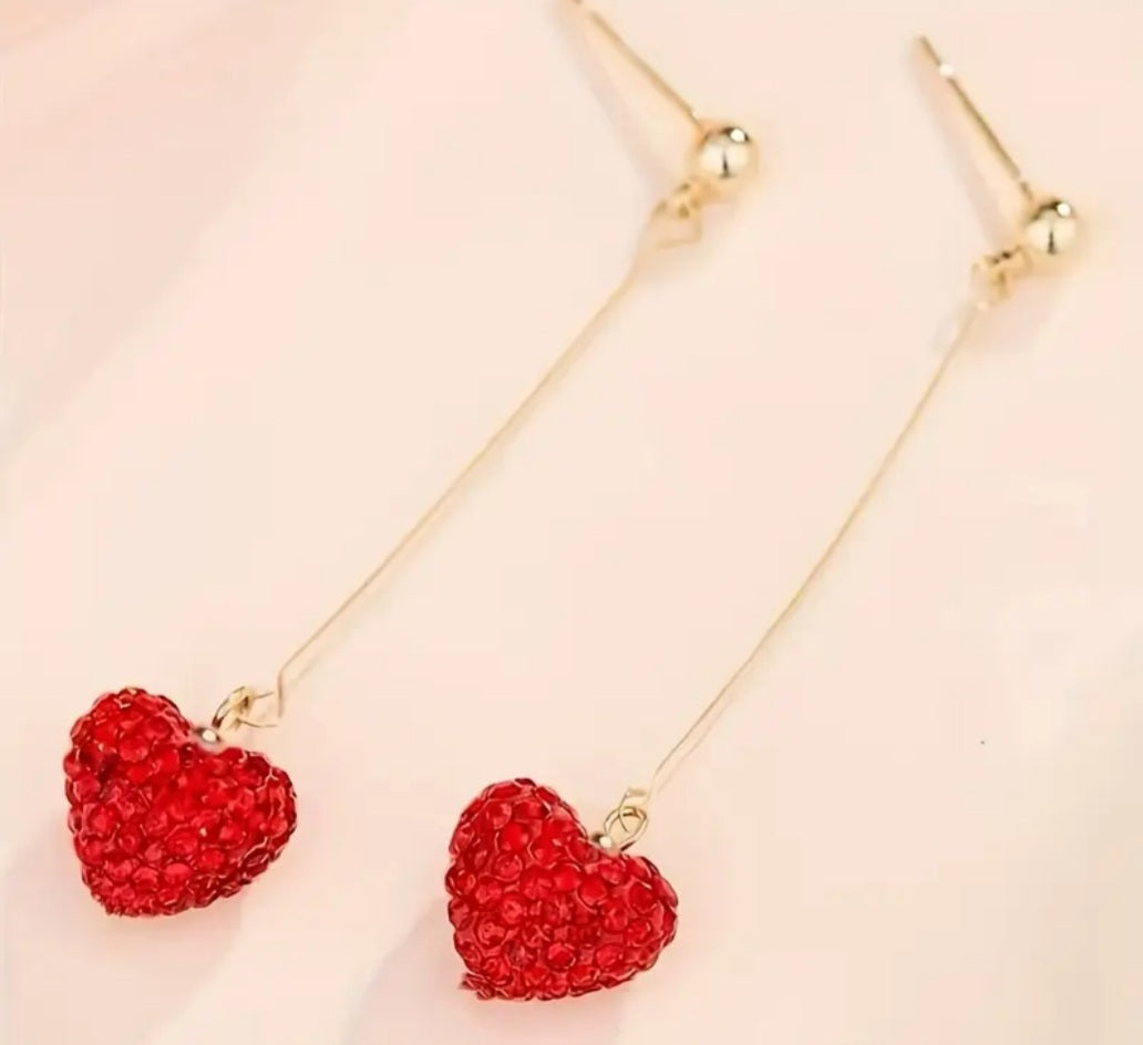 boucles Livia pendante coeur rouge strass
