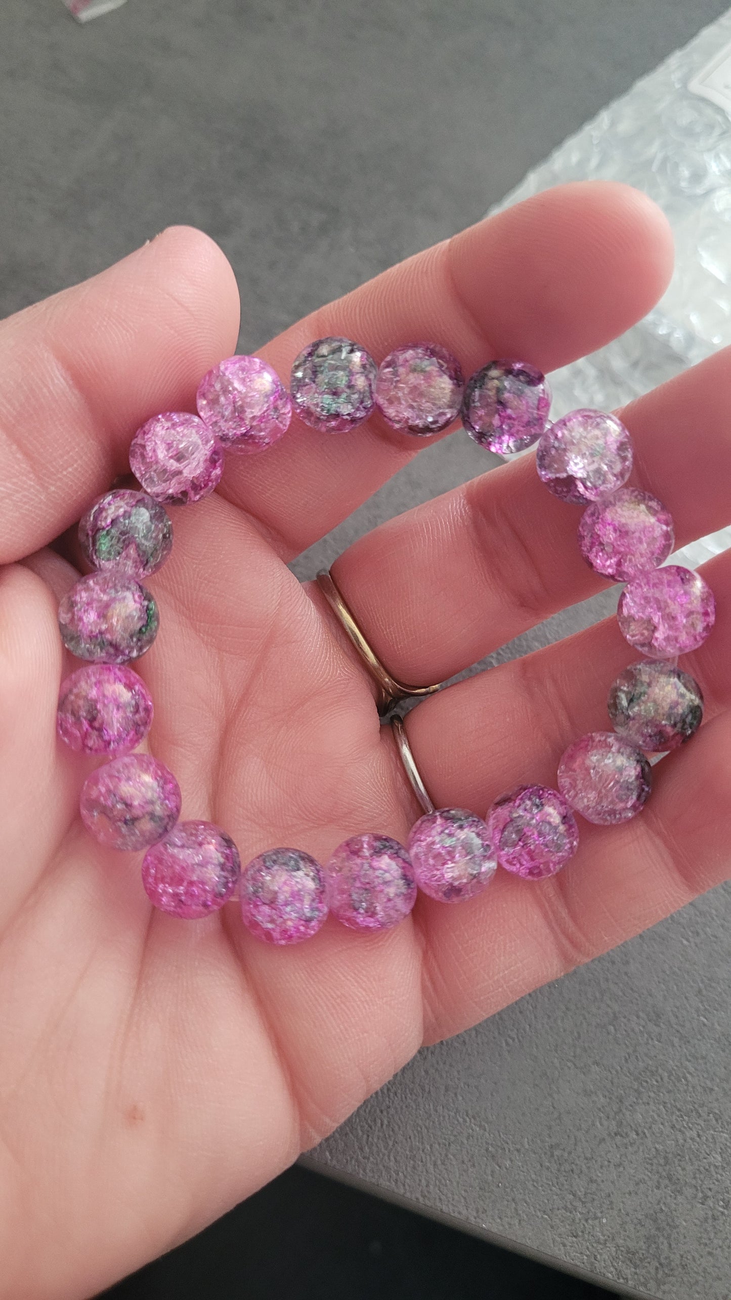 Bracelet perle de verre rose/vert