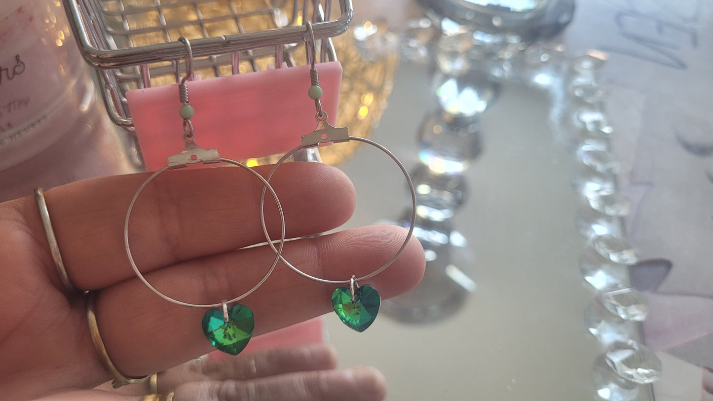 boucles créole coeur vert