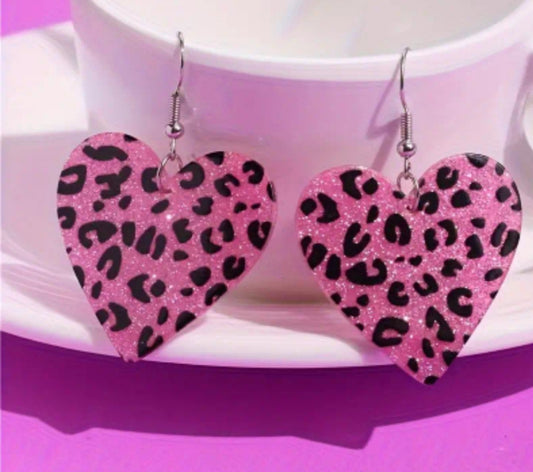 Boucles Lolita coeur léopard rose