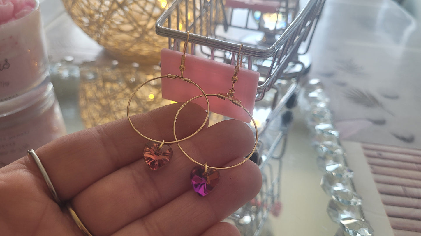 boucles créole coeur rose