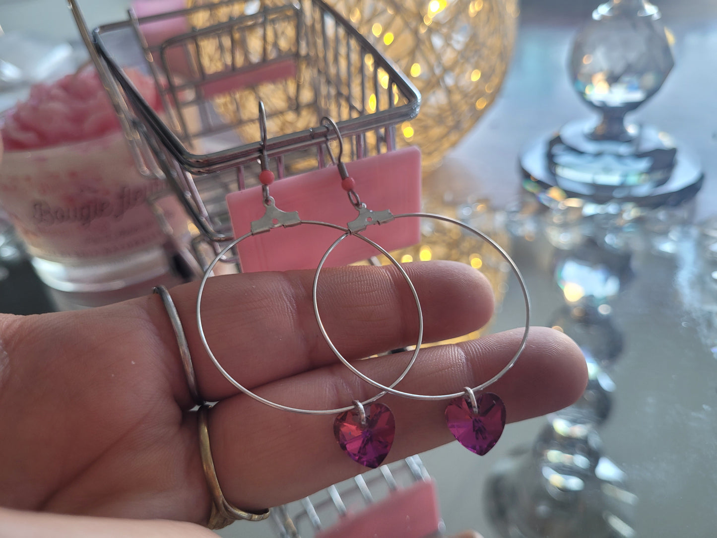 boucles créole coeur rose