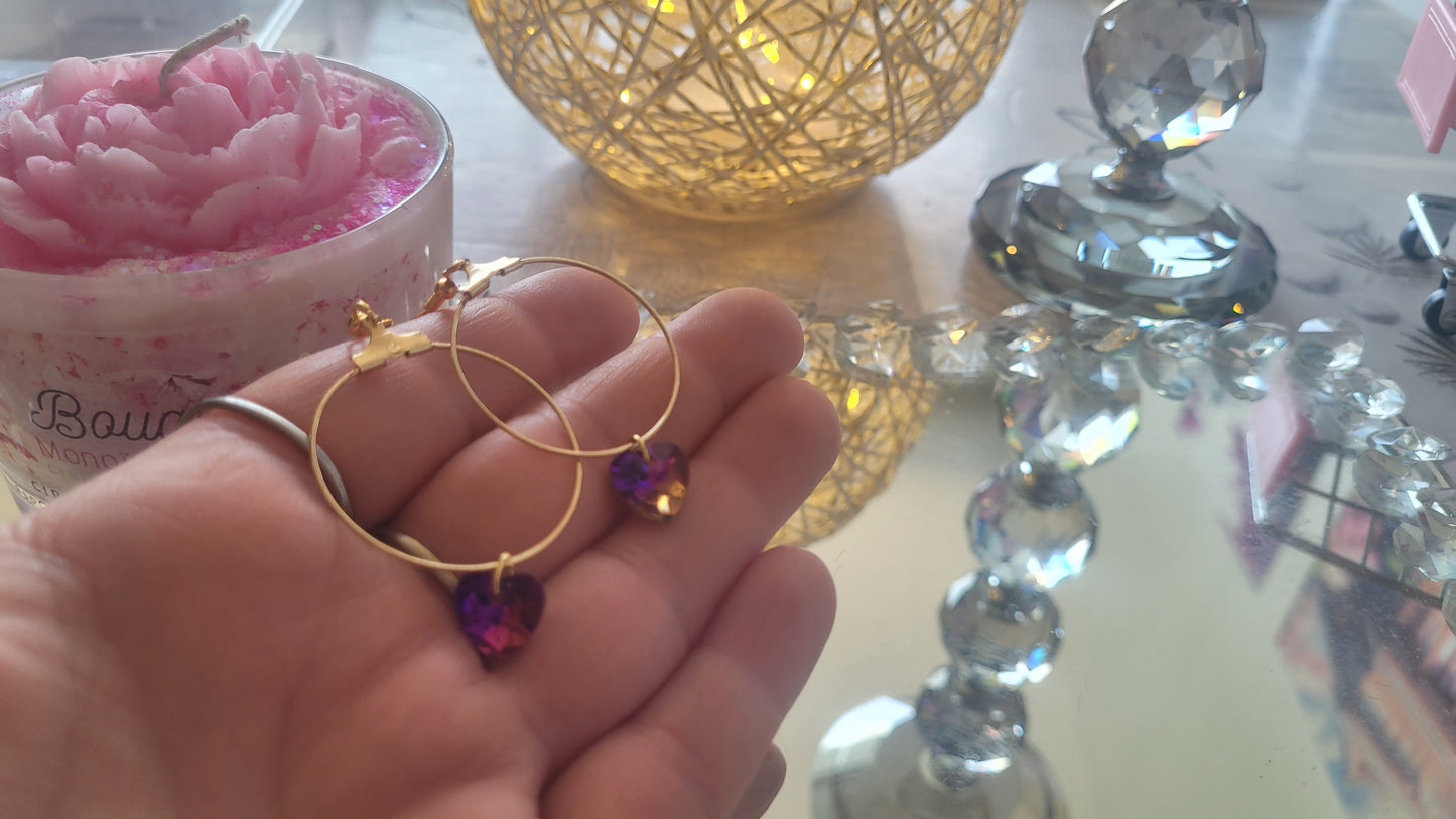 boucles créole coeur rose