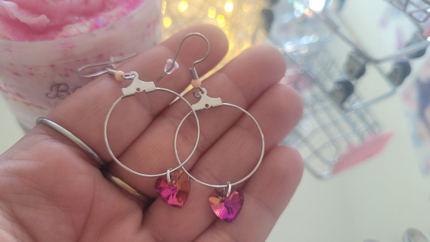 boucles créole coeur rose