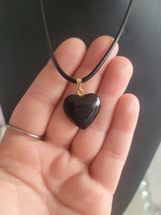 Collier coeur verre noir