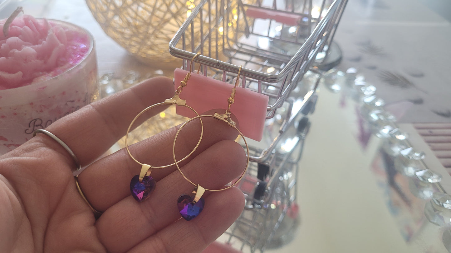 boucles créole coeur rose