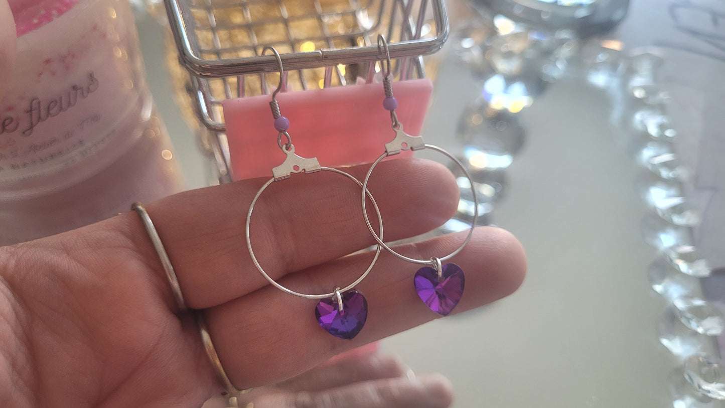boucles créole coeur violet