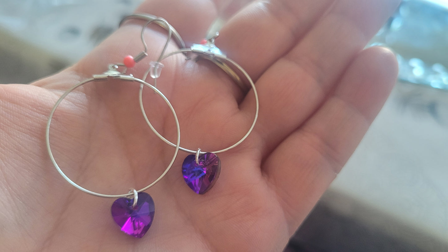 boucles créole coeur violet