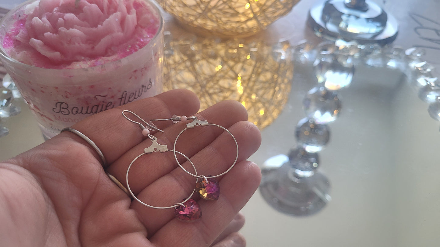 boucles créole coeur rose