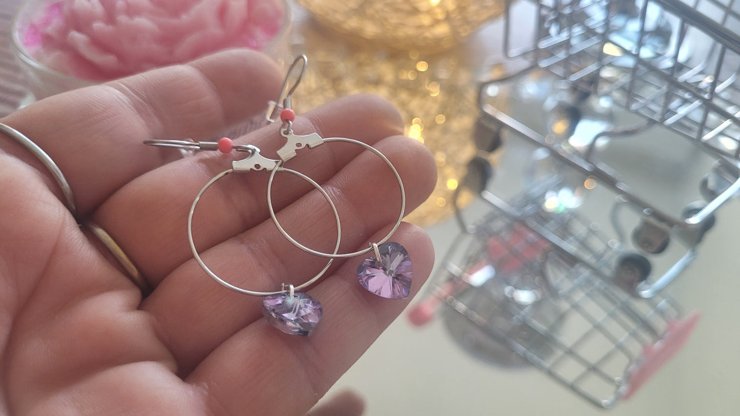 boucles créole coeur violet