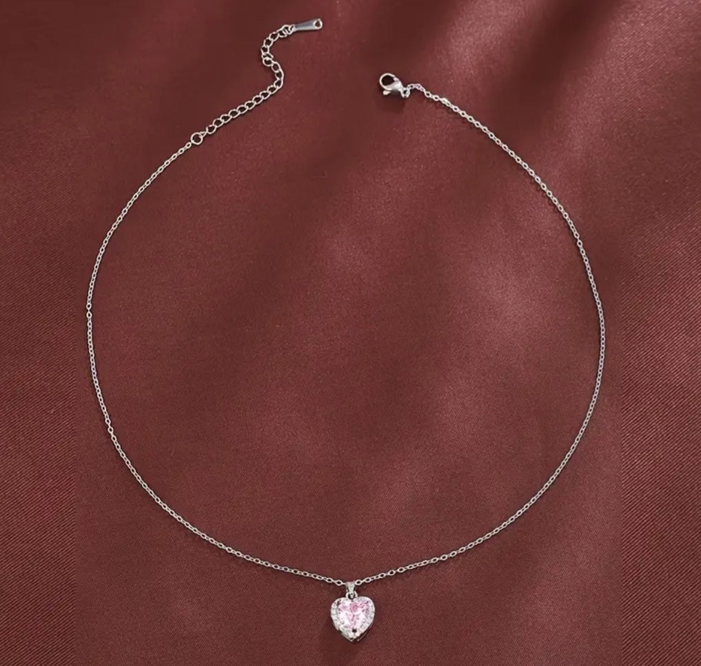 Collier Stella coeur rose/argenté