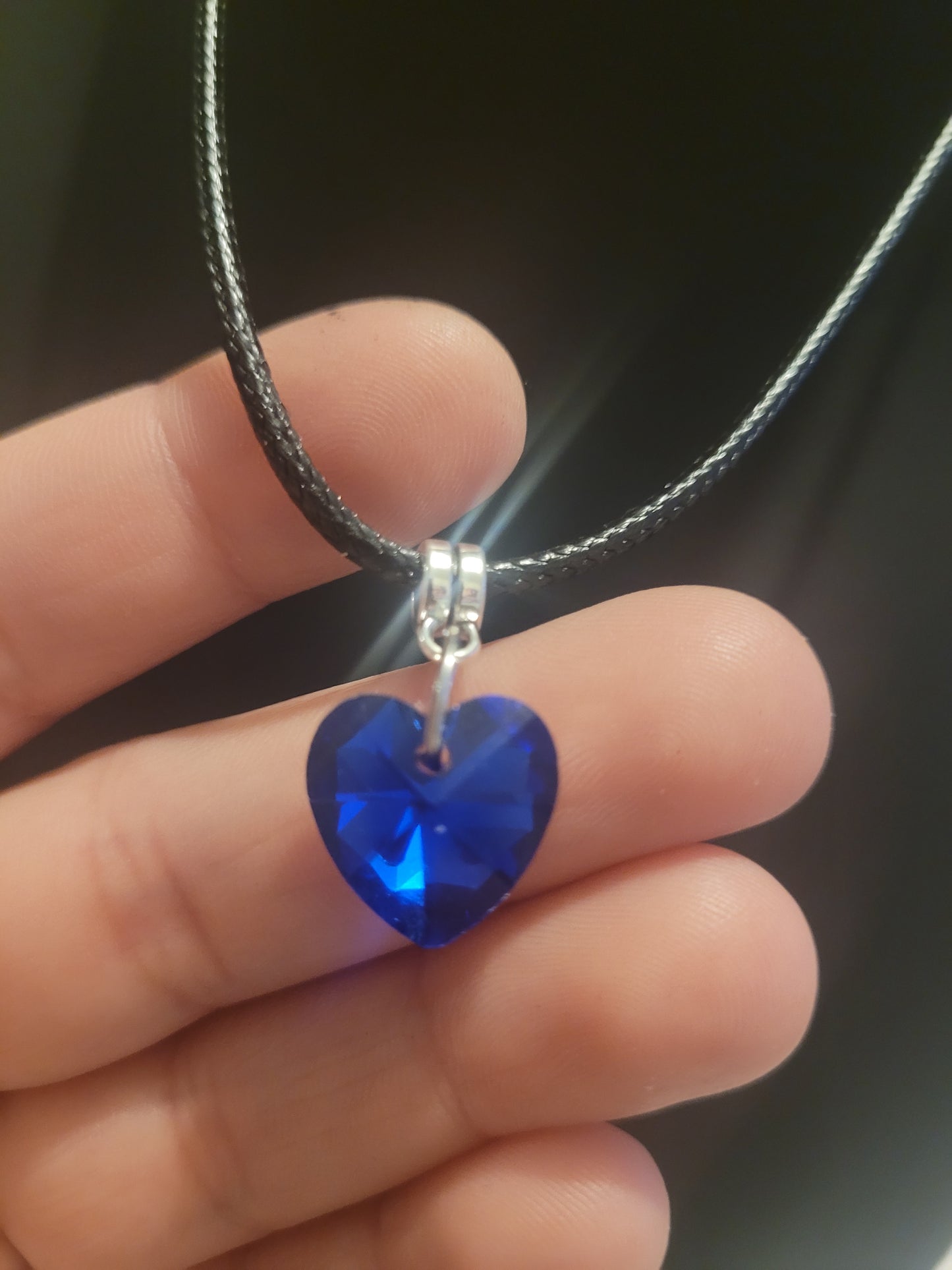 Collier coeur strass bleu