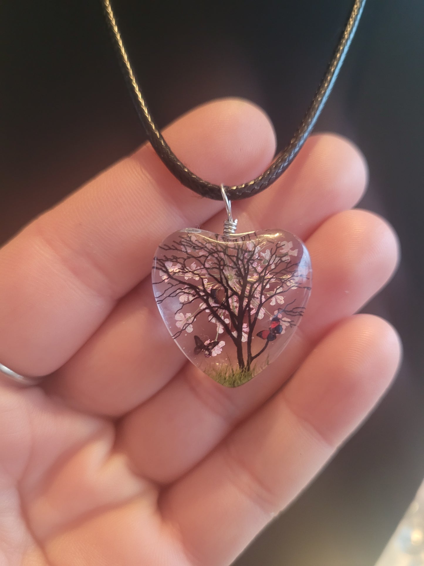 Collier coeur verre fleur rose🌺