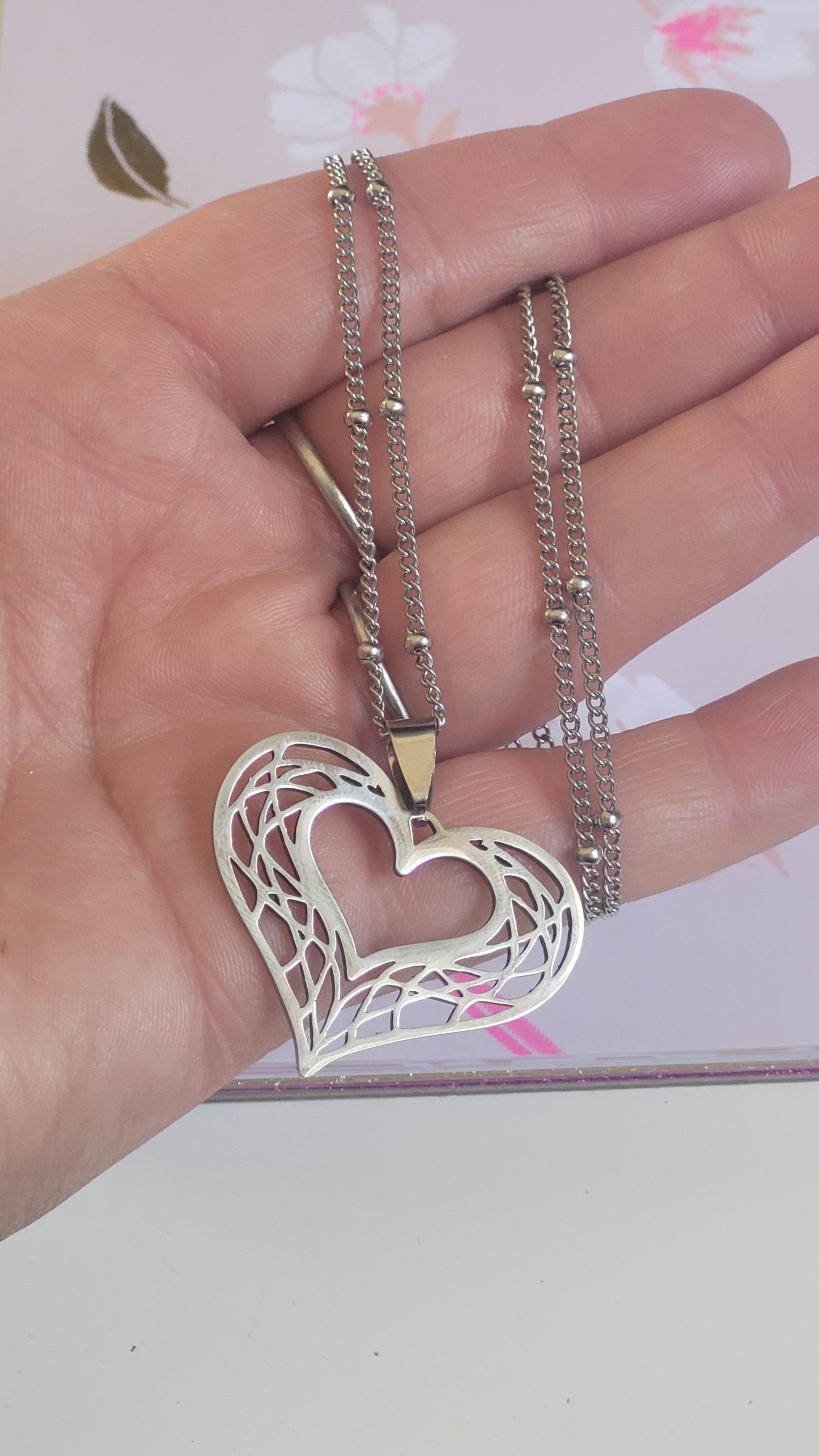 Collier pendentif cœur argenté