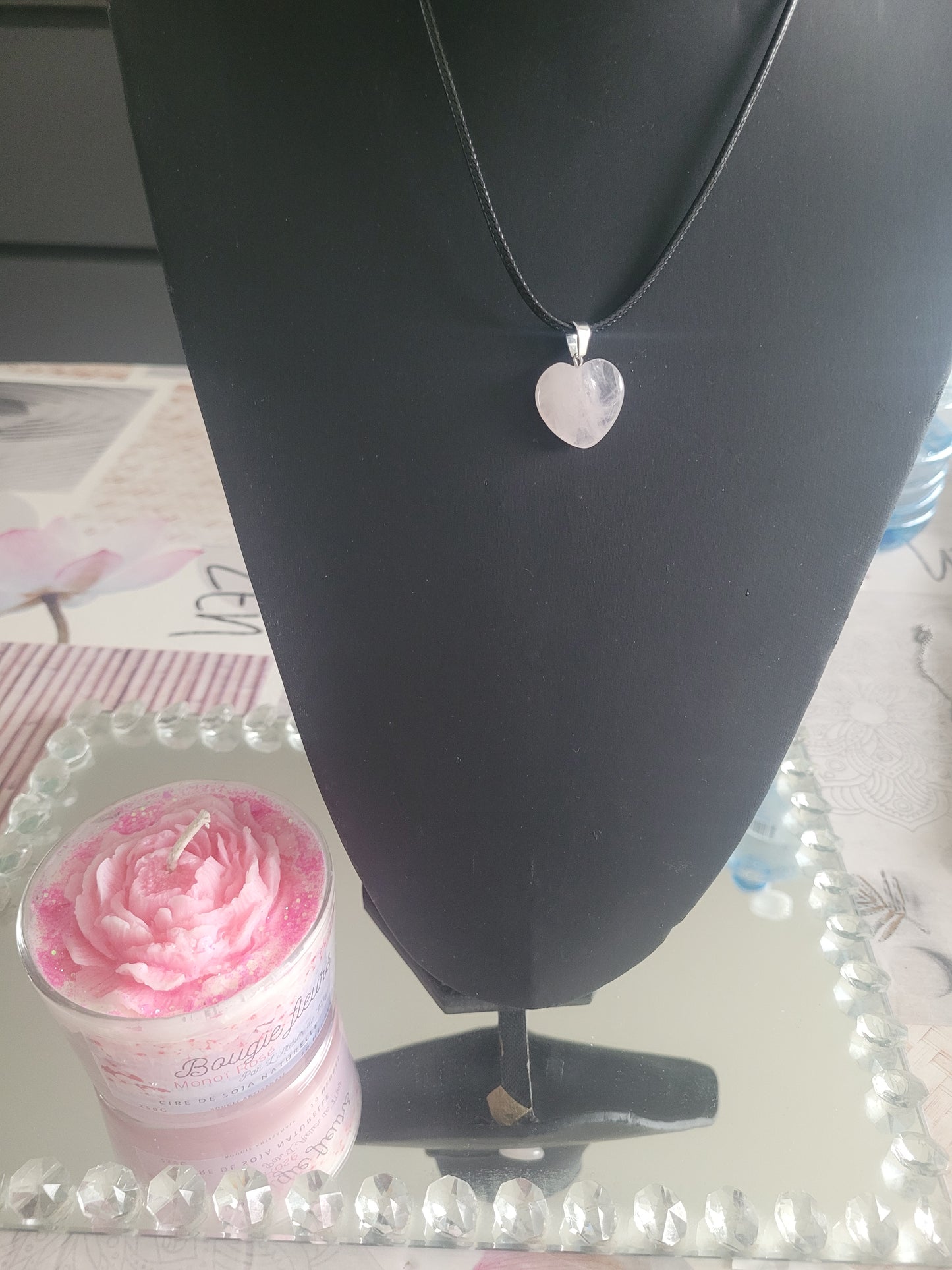 Collier coeur en verre rose