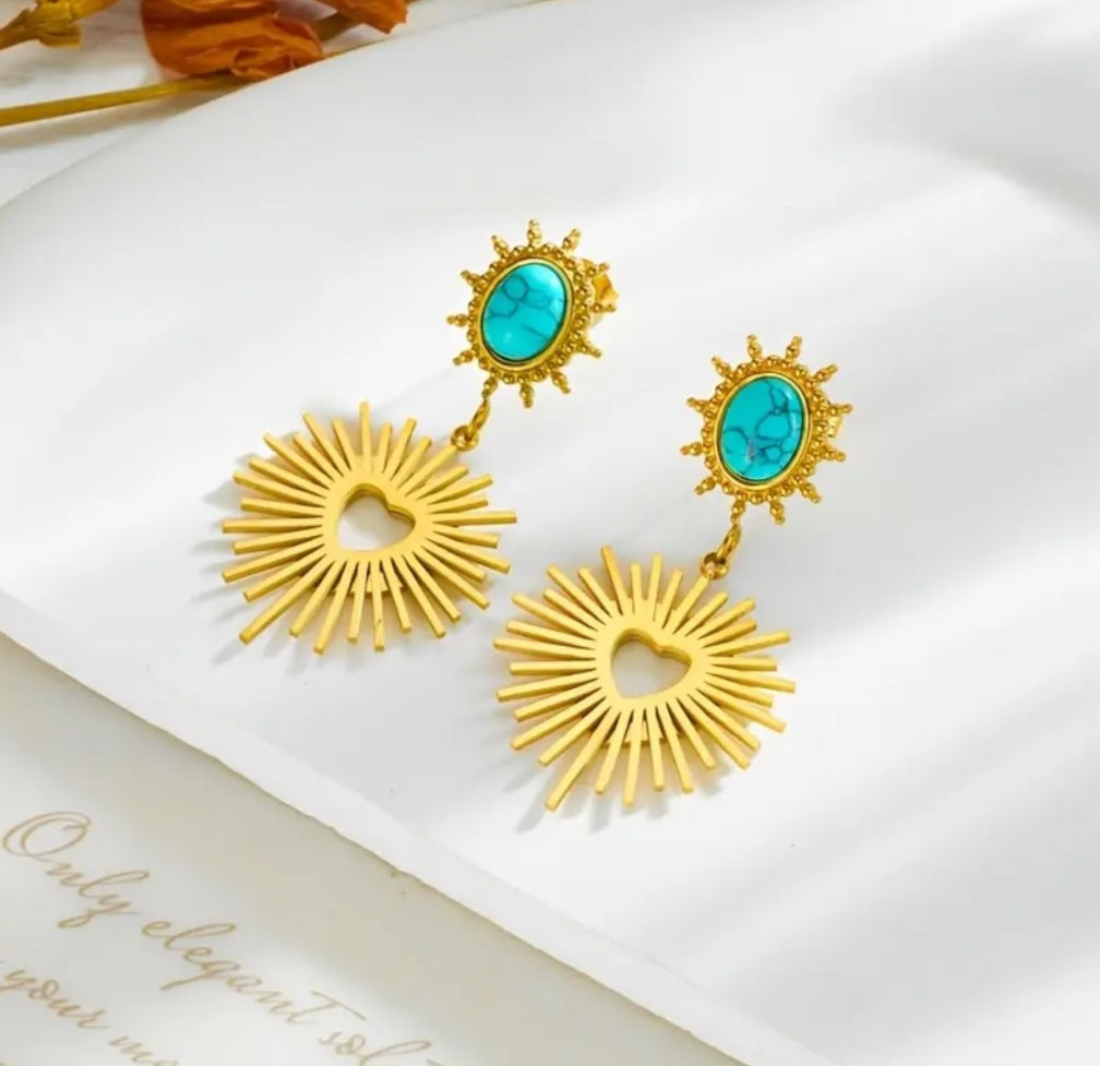 boucles coeur doré turquoise