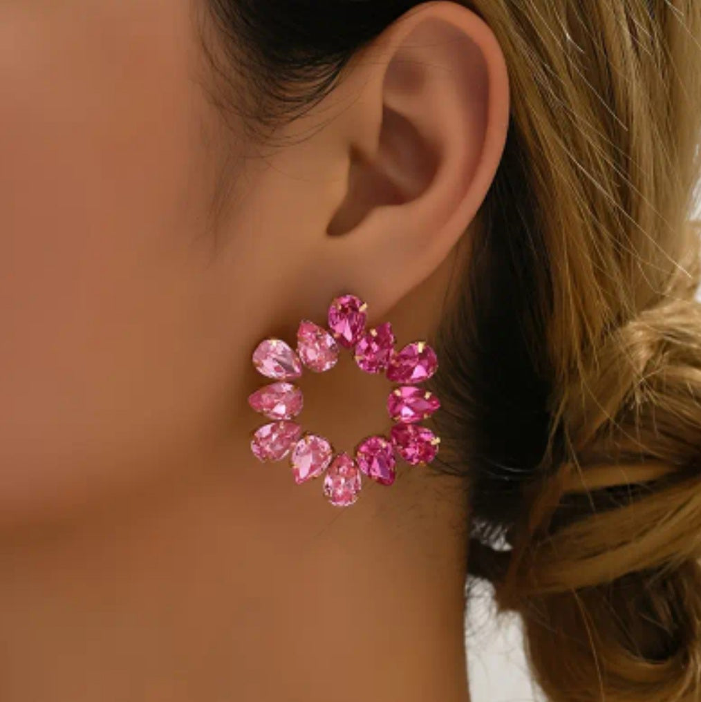 boucles strass doré/rose