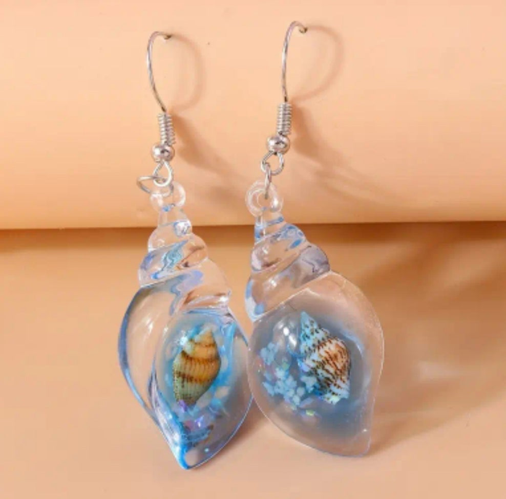 boucles coquillage bleu