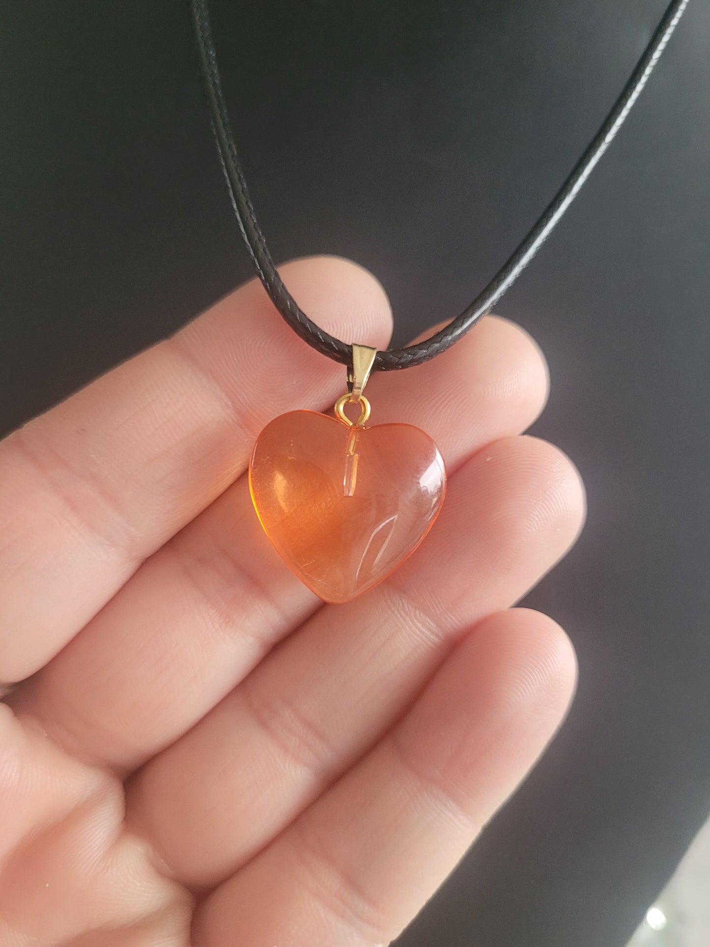 Collier coeur verre orange