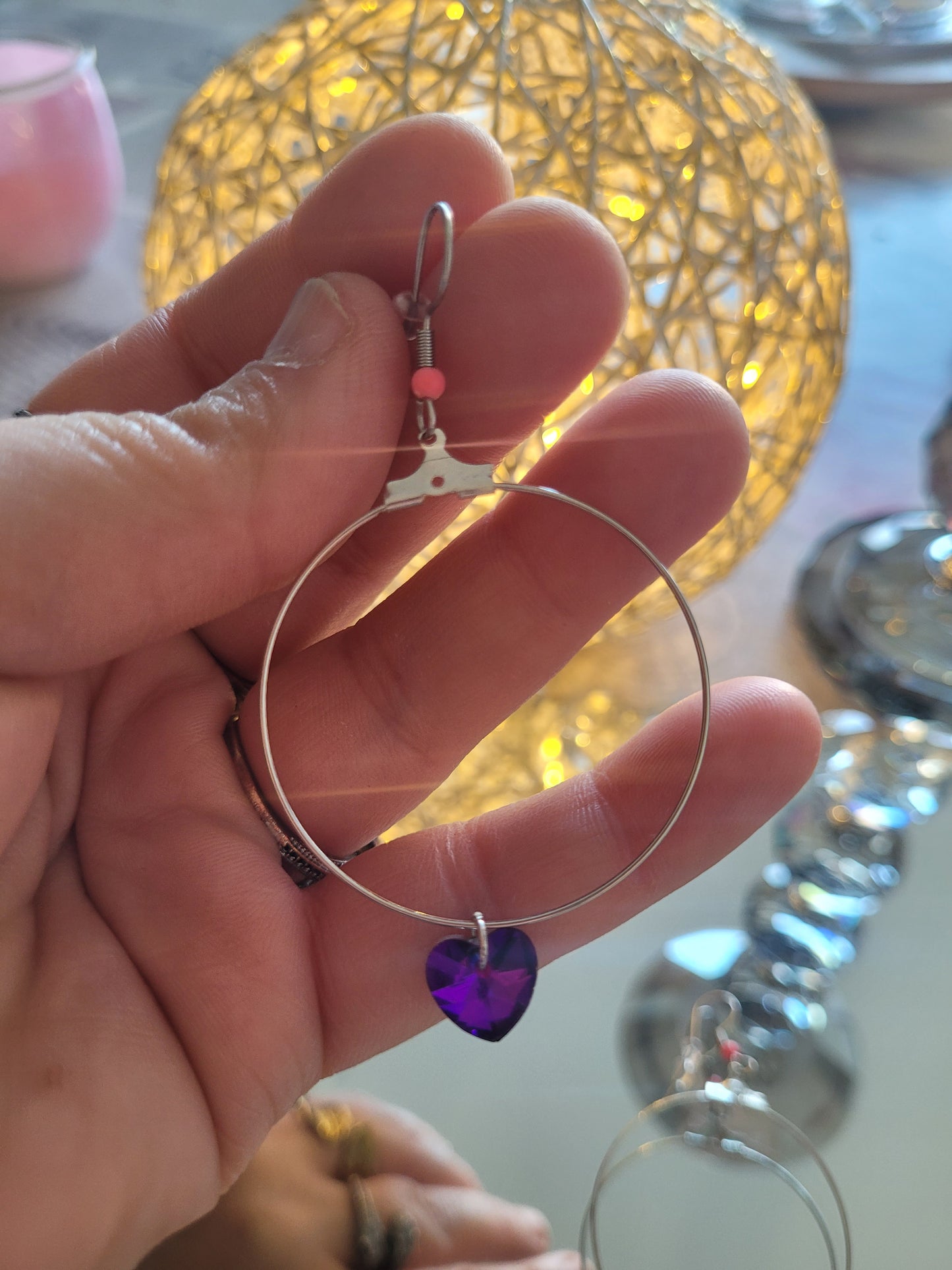 boucles créole coeur violet