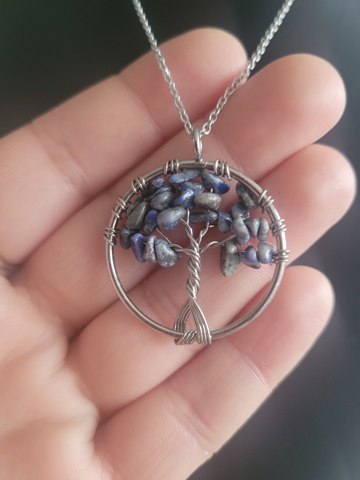 Collier Arbre de vie pierre naturelle bleu