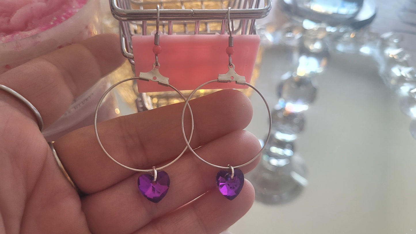boucles créole coeur violet