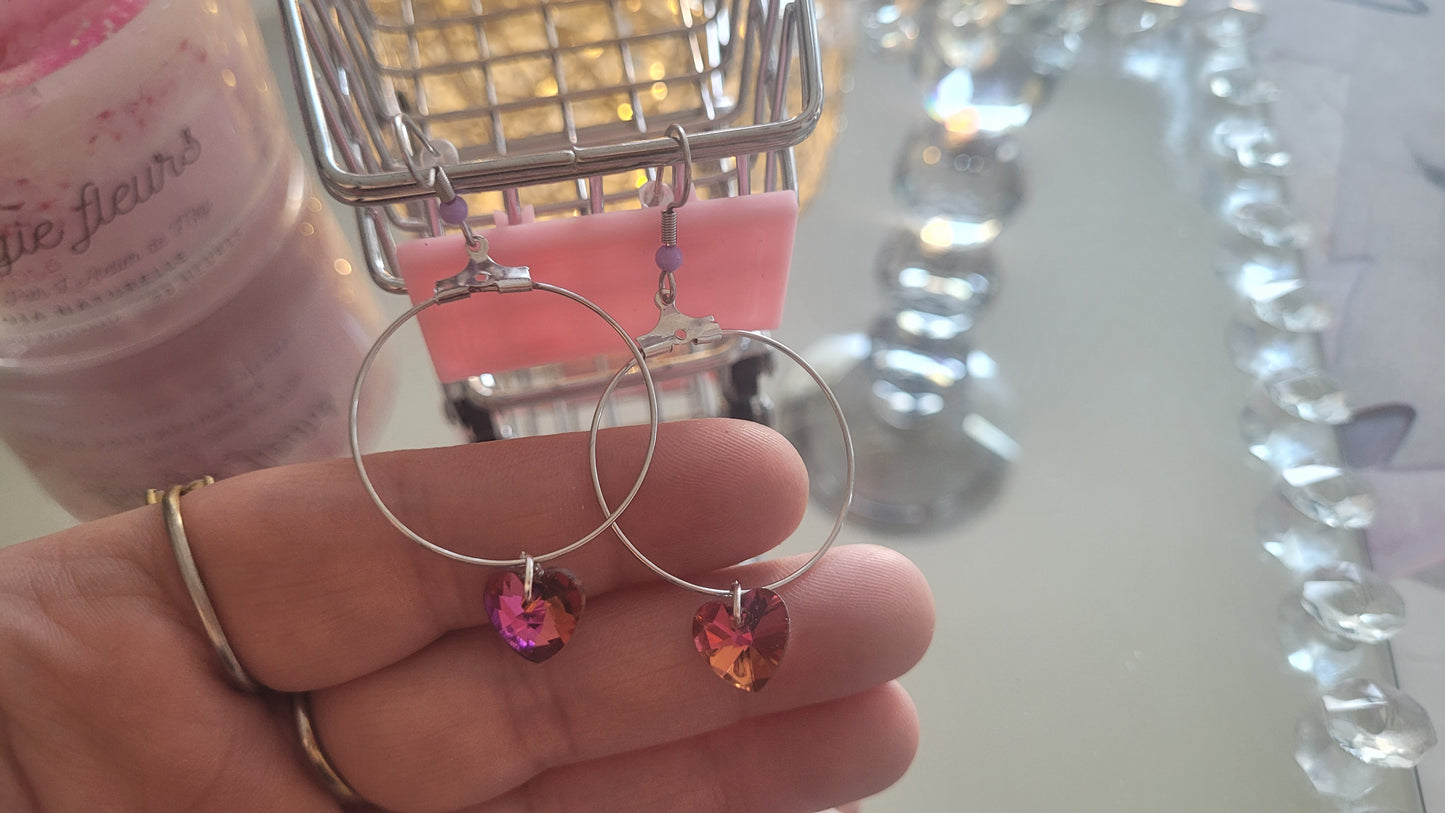 boucles créole coeur rose