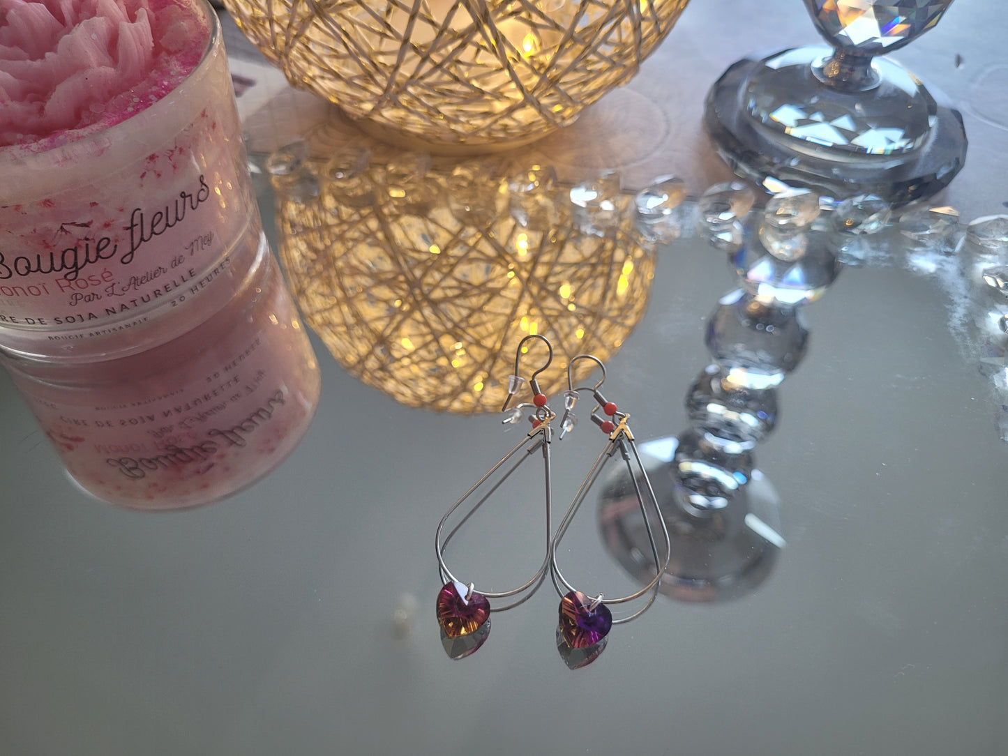 boucles créole coeur rose