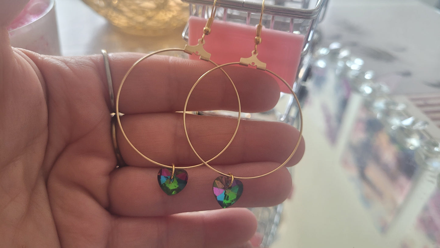 boucles créole coeur vert