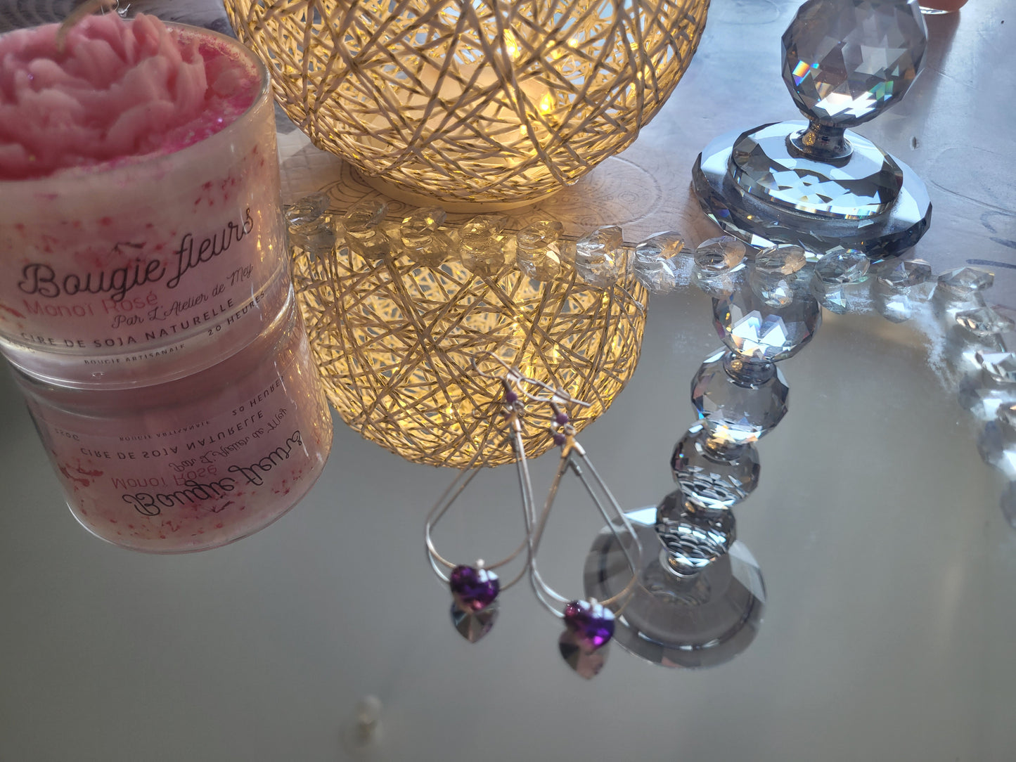 boucles créole coeur violet