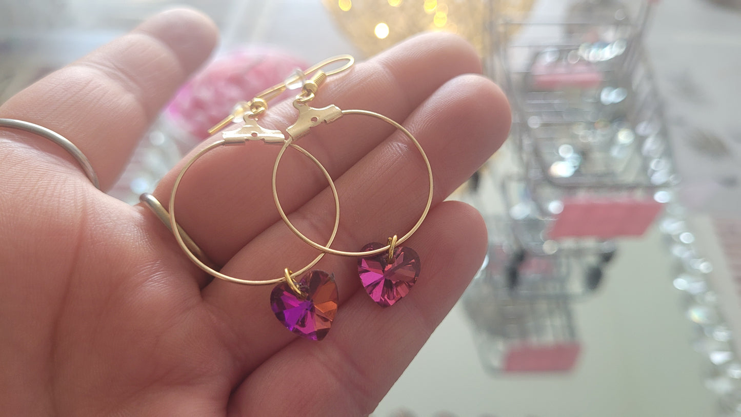 boucles créole coeur rose