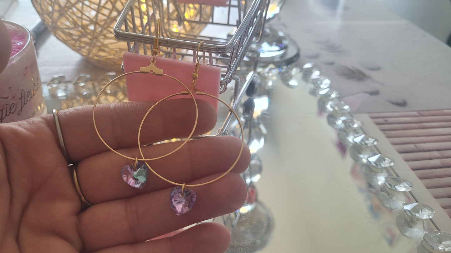 boucles créole coeur violet clair