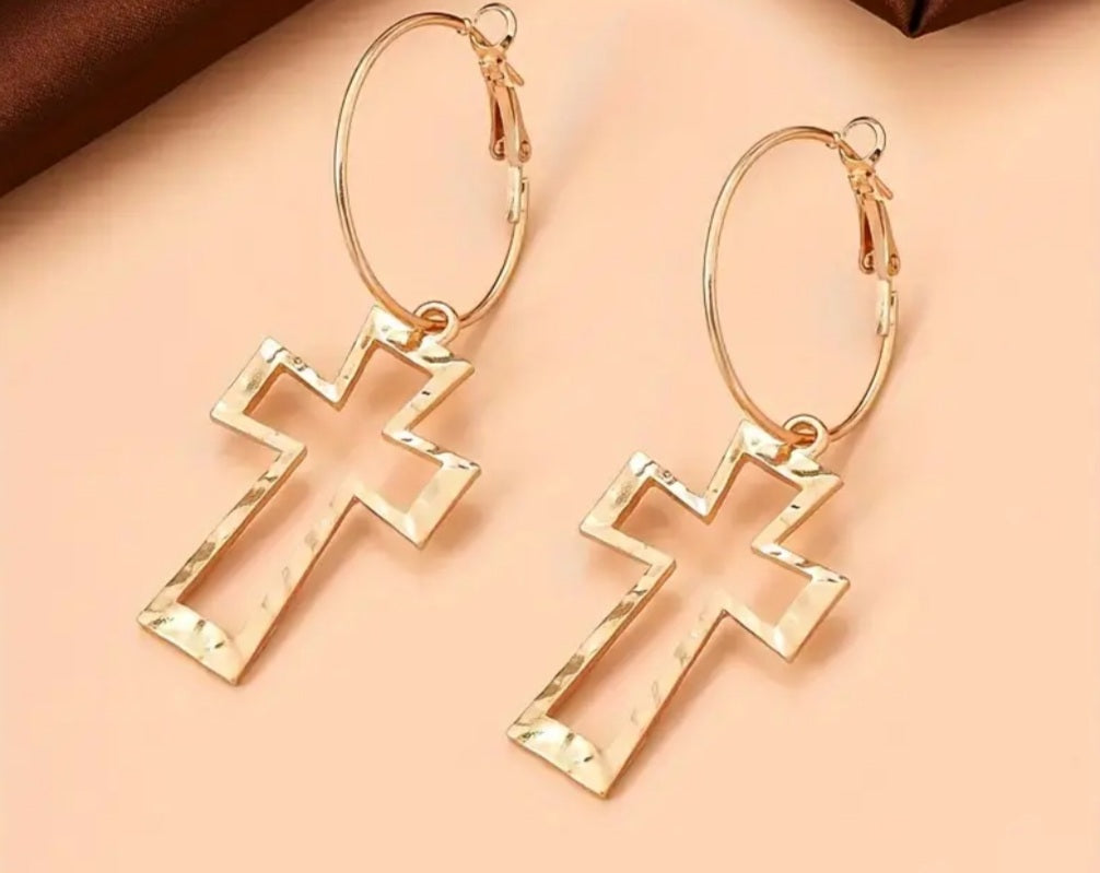 boucles anneau croix doré