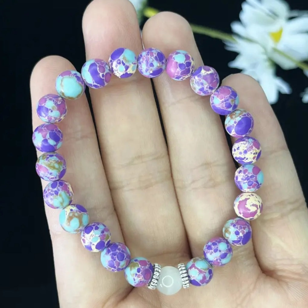 bracelet pierre sédimentaire, pierre lune rose/violet