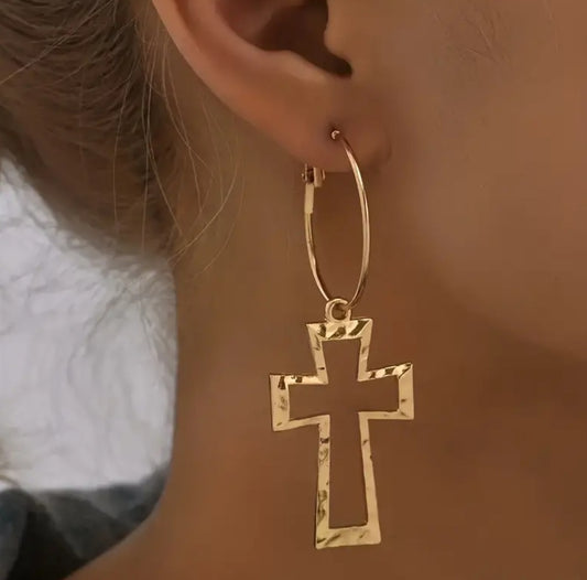 boucles anneau croix doré