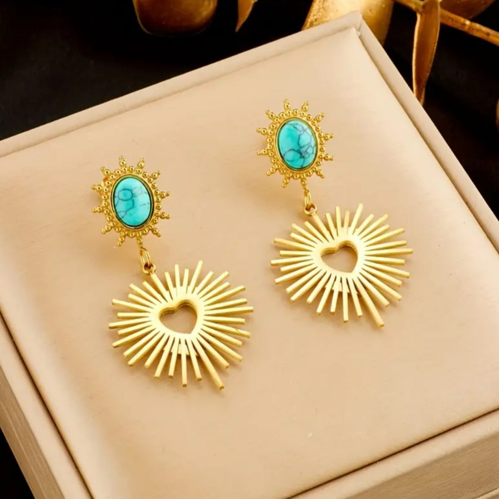 boucles coeur doré turquoise