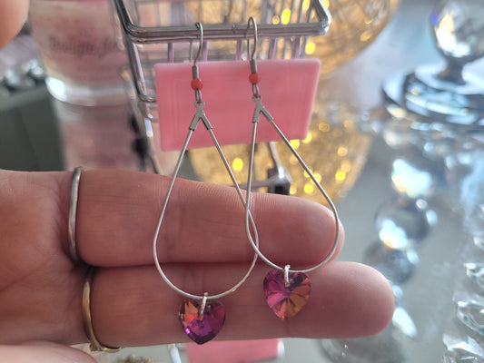 boucles créole coeur rose