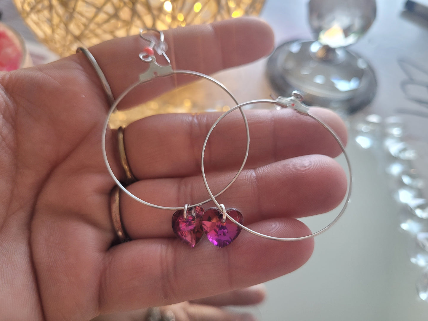 boucles créole coeur rose