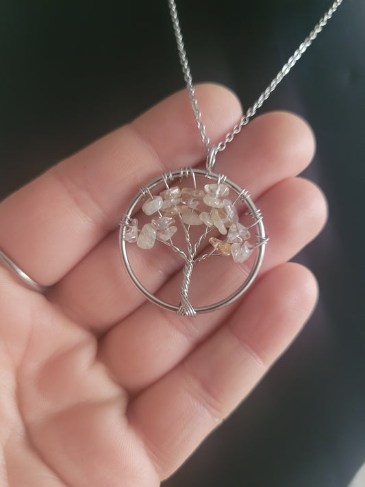 Collier Arbre de vie pierre naturelle blanc