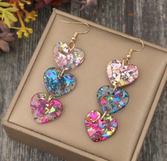 Boucles Cléo 3coeur pailleté