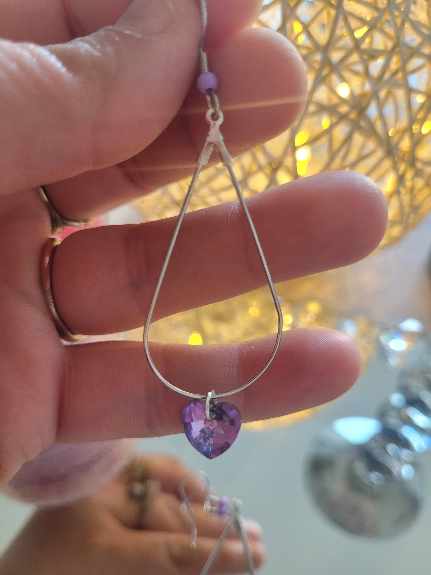 boucles créole coeur violet clair