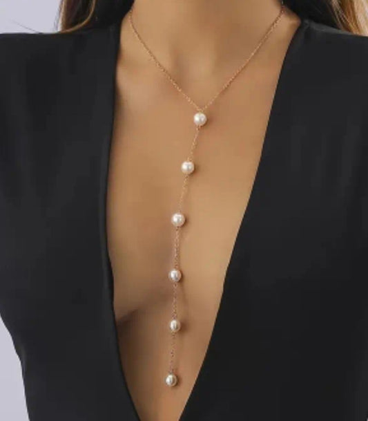 Collier Delphine en Y perlé/doré