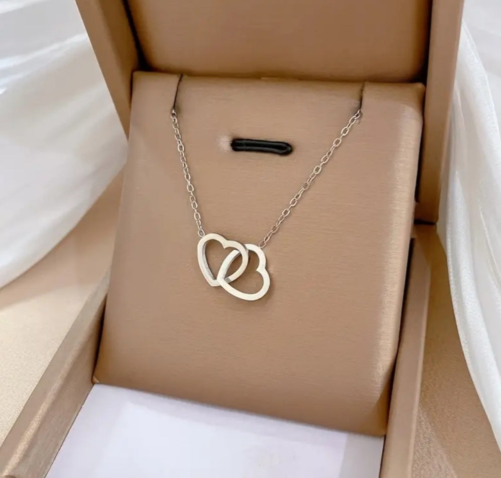 Collier Marion double cœur argenté