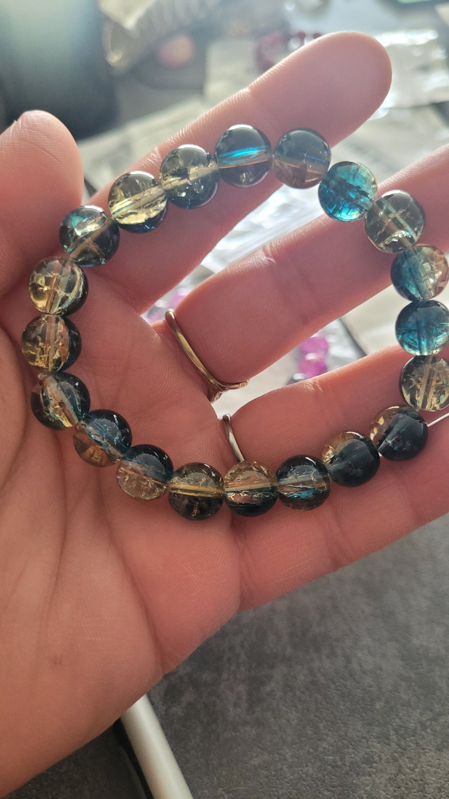 Bracelet perle de verre bleu/doré