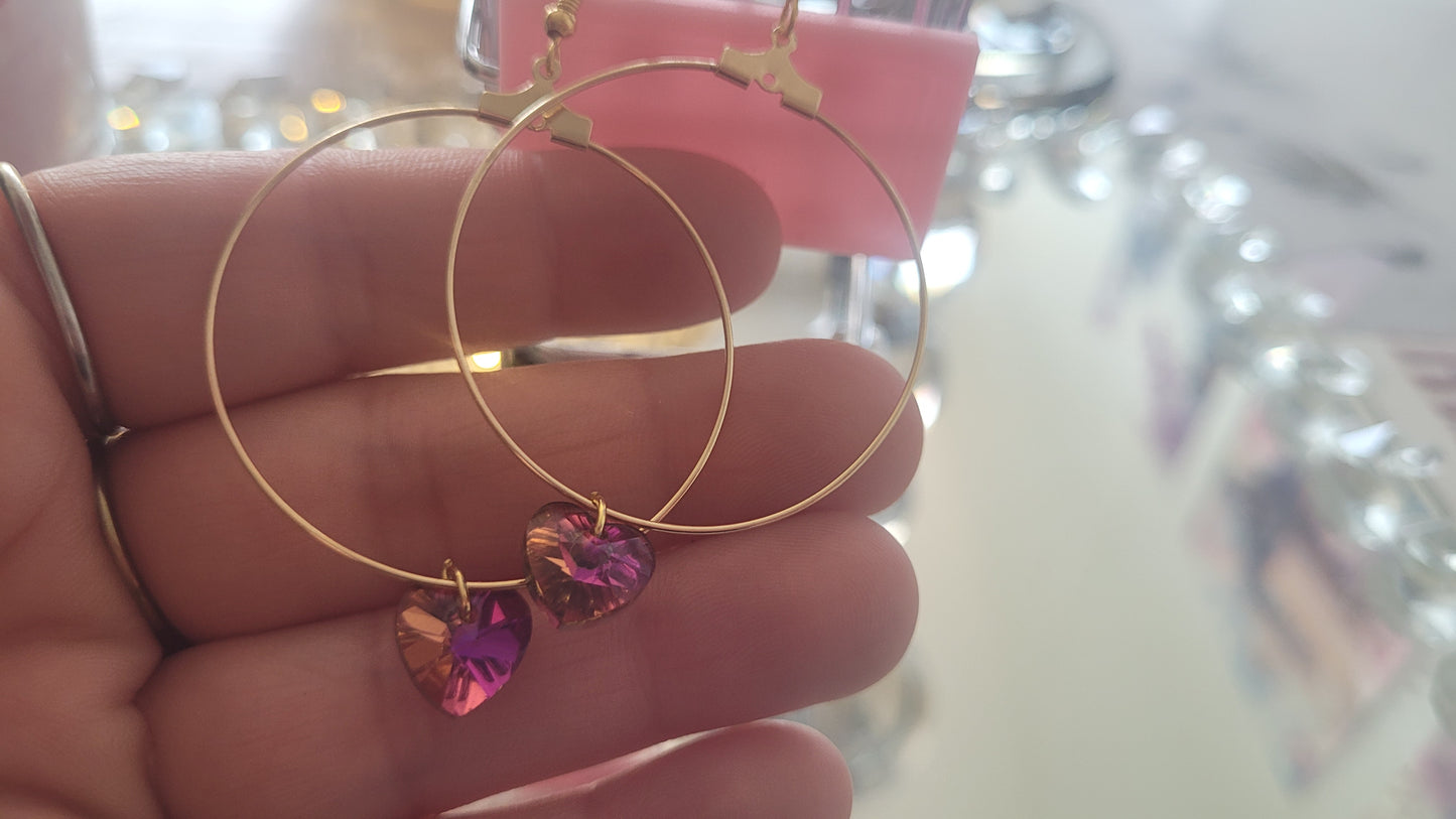 boucles créole coeur rose