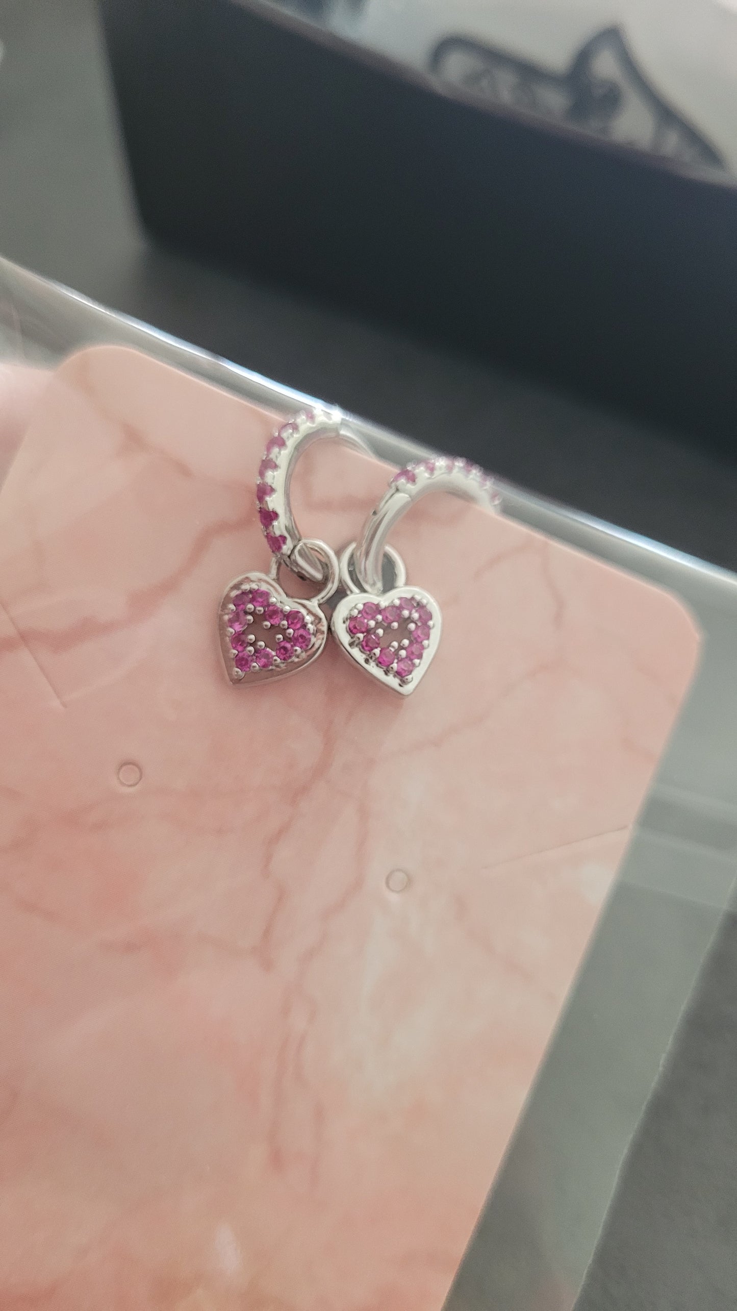 boucles Clarisse argenté anneau coeur rose